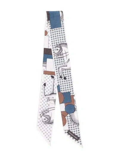 Pre-owned Hermes Cavalier En Formes Silk Twilly Scarf In Grey