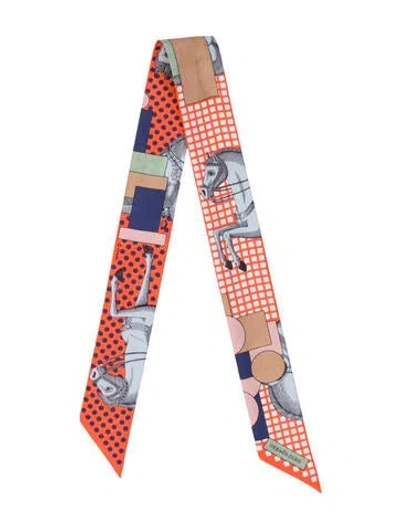 Pre-owned Hermes Cavalier En Formes Silk Twilly Scarf In Orange
