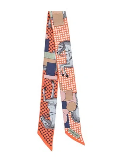 Pre-owned Hermes Cavalier En Formes Silk Twilly Scarf In Orange