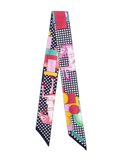 Pre-owned Hermes Cavalier En Formes Silk Twilly Scarf In Pink