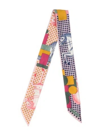 Pre-owned Hermes Cavalier En Formes Silk Twilly Scarf In Pink