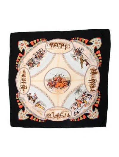 Pre-owned Hermes Cavalier Peuls Silk Scarf In Black