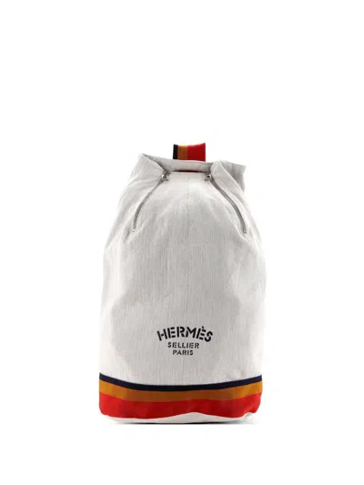 Pre-owned Hermes Cavalier Sling Bag Toile And Nylon Backpack In Blue