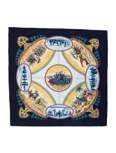 Pre-owned Hermes Cavaliers Peuls Silk Scarf In Blue