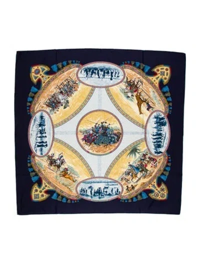 Pre-owned Hermes Cavaliers Peuls Silk Scarf In Blue