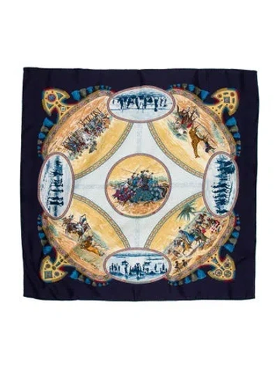 Pre-owned Hermes Cavaliers Peus Silk Scarf In Blue