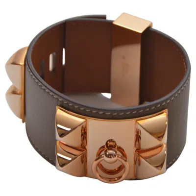 Pre-owned Hermes Cdc Cuff Swift Calfskin Etoupe Color Rose Gold T3 In Red