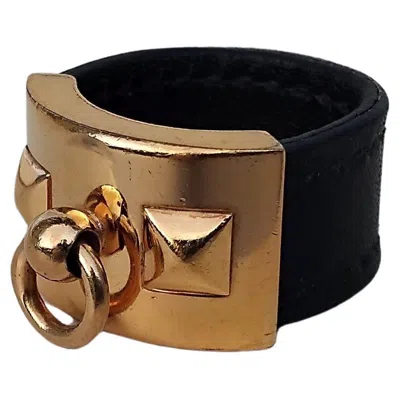 Pre-owned Hermes Hermès Cdc Ring Collier De Chien Black Leather Size M