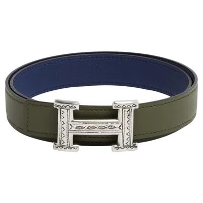 Pre-owned Hermes Hermès Ceinture T75 Constance 24 Unique Silver Tuareg H Buckle Belt 30in  In Black