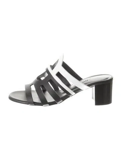 Pre-owned Hermes Celena Leather Slides In Black