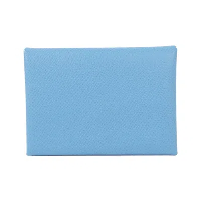 Pre-owned Hermes Celeste Epsom Leather Coin Purse/coin Case () In Blue