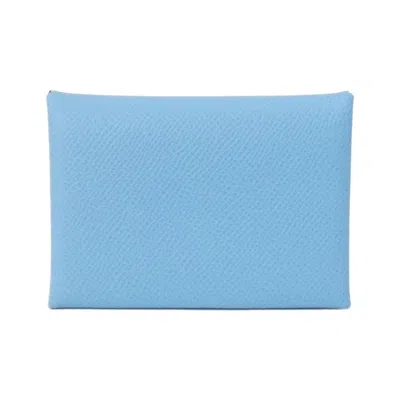 Pre-owned Hermes Celeste Epsom Leather Coin Purse/coin Case () In Blue