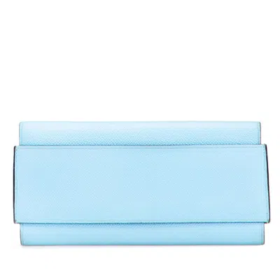 Pre-owned Hermes Celeste Sky Blue Epsom Leather Long Wallet (bi-fold) ()