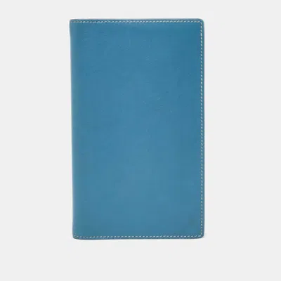 Pre-owned Hermes Celeste Swift Leather Vision Ii Simple Agenda Cover In Blue