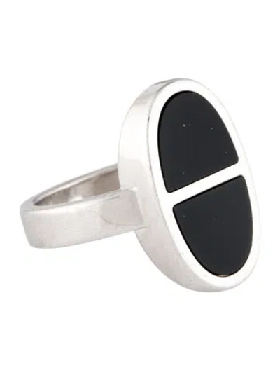 Pre-owned Hermes Ceramic Chaine D'ancre Verso Ring In Black
