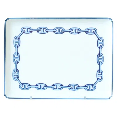 Pre-owned Hermes Ceramic "chaine D'ancre" Vide Poche Or Change Tray / Trinket Dish In Gray