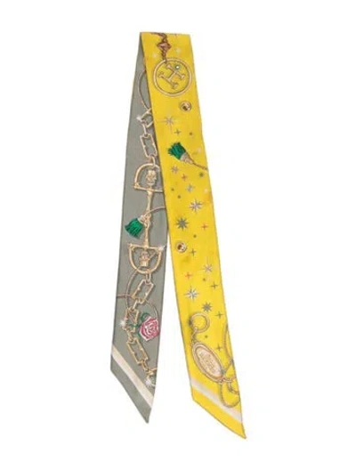 Pre-owned Hermes C'est La Fete Silk Twilly Scarf In Yellow