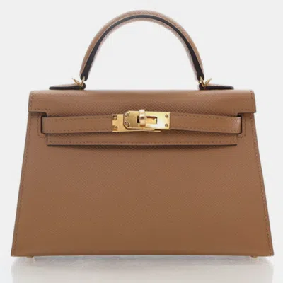 Pre-owned Hermes Chai Epsom Mini Kelly Handbag In Brown