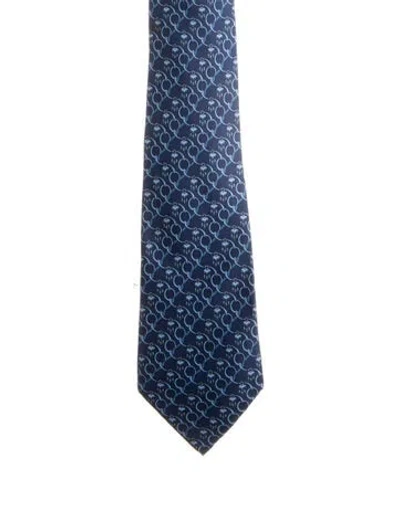 Pre-owned Hermes Chain Link Patterned Silk Tie In Blue