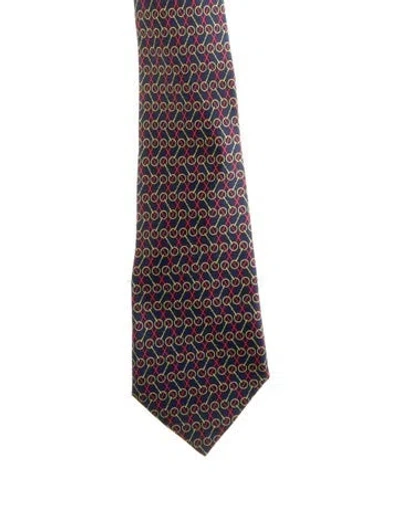Pre-owned Hermes Chain Link Patterned Silk Tie In Blue