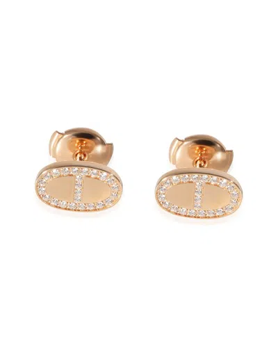 Pre-owned Hermes Hermès Chaine D'ancre 18k Rose Gold 0.36 Ct. Tw. Diamond Stud Earring (authentic Pre-loved)