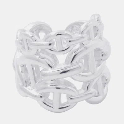 Pre-owned Hermes Chaine D'ancre Anchene Silver 925 Ring Eu 48