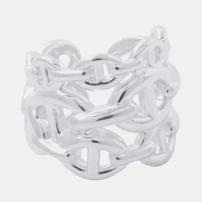 Pre-owned Hermes Chaine D'ancre Anchene Silver 925 Ring Eu 51