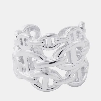 Pre-owned Hermes Chaine D'ancre Anchene Silver 925 Ring Size Eu 51