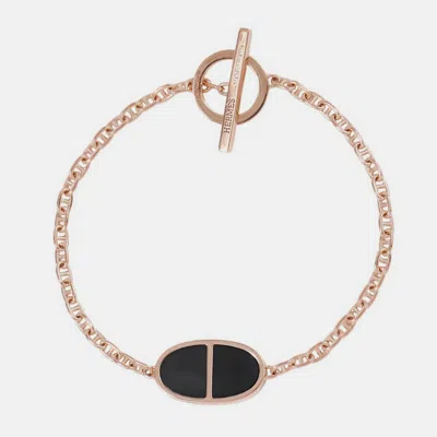 Pre-owned Hermes Chaine D'ancre Bracelet Verso Size Xs 18k Rose Gold And Black Ceramic