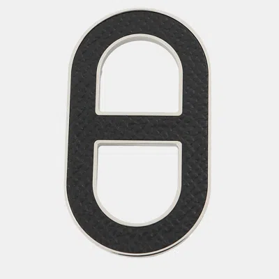 Pre-owned Hermes Chaine D'ancre Brooch Black Epsom Metal