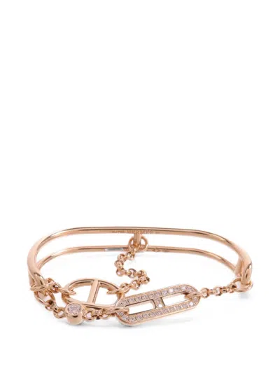 Pre-owned Hermes Chaine D'ancre Chaos Diamond Ring In Pink