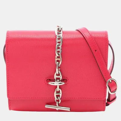 Pre-owned Hermes Chaine D'ancre Compact Pink Chevre Mysore Goatskin Leather Wallet Bag
