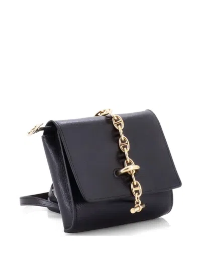 Pre-owned Hermes Chaine D'ancre Compact Wallet On Strap Chevre Mysore Crossbody Bag In Black