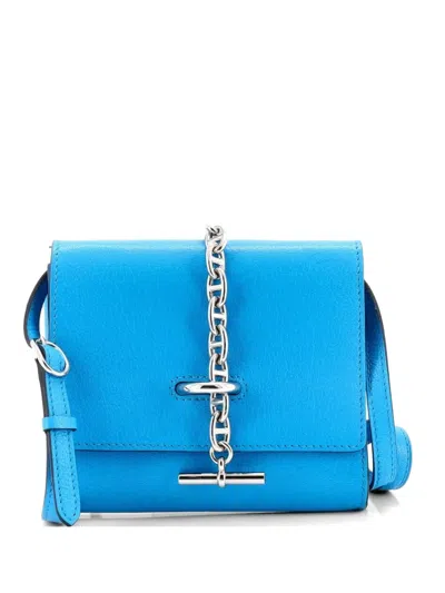 Pre-owned Hermes Chaine D'ancre Compact Wallet On Strap Chevre Mysore Crossbody Bag In Blue