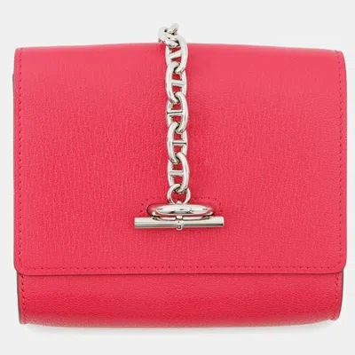 Pre-owned Hermes Chaine D'ancre Compact Wallet Rose Extreme Chevre Shamqila In Pink
