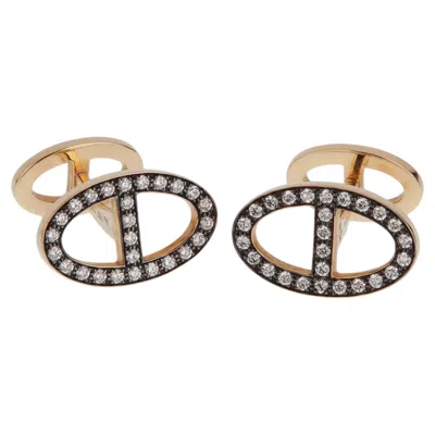 Pre-owned Hermes Chaine D'ancre Diamond 18k Rose Gold Cufflinks In Red