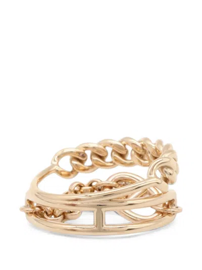 Pre-owned Hermes Chaîne D'ancre Diamond Ring In Gold