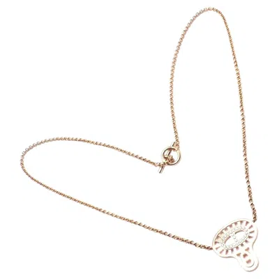 Pre-owned Hermes Chaine D'ancre Divine Diamond Rose Gold Necklace In Red
