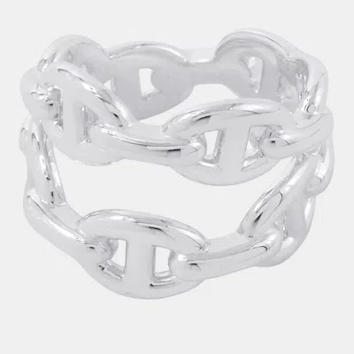 Pre-owned Hermes Chaine D'ancre Enchainee 925 Sterling Silver Ring 52