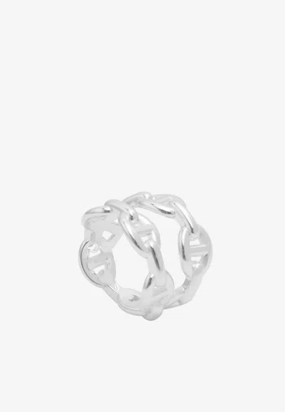 Hermes Chaine D'ancre Enchaînée Double Row Ring In Silver