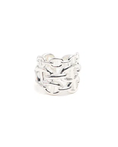 Pre-owned Hermes Hermès Chaine D'ancre Enchainee Ring, Large Model In Silver
