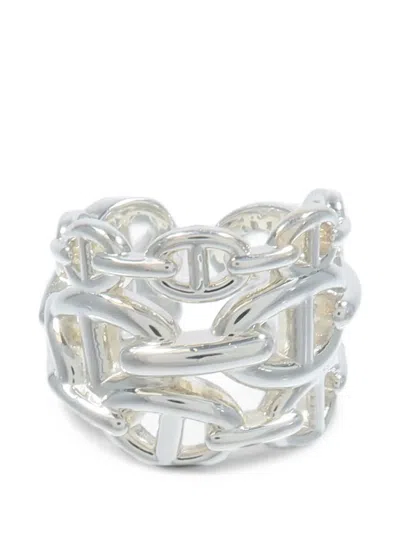 Pre-owned Hermes Chaine D'ancre Enchainee Ring In Silver