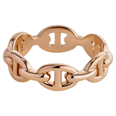 Pre-owned Hermes Chaine D'ancre Enchainee Ring Small Model 18k Rose Gold 51 In Red