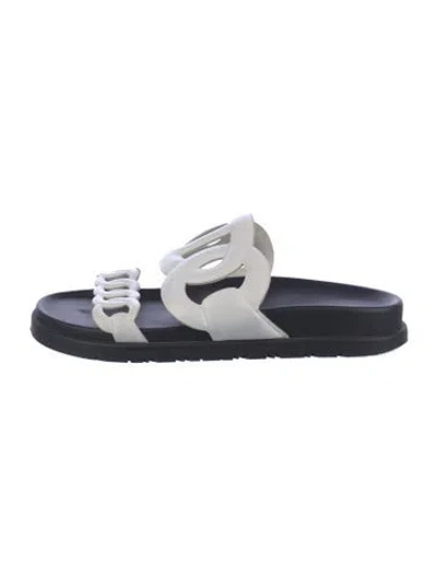 Pre-owned Hermes Chaîne D'ancre Insignia Leather Slides In Blue