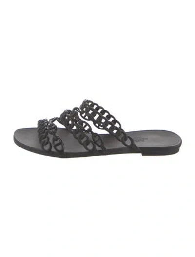 Pre-owned Hermes Chaîne D'ancre Insignia Rubber Slides In Black