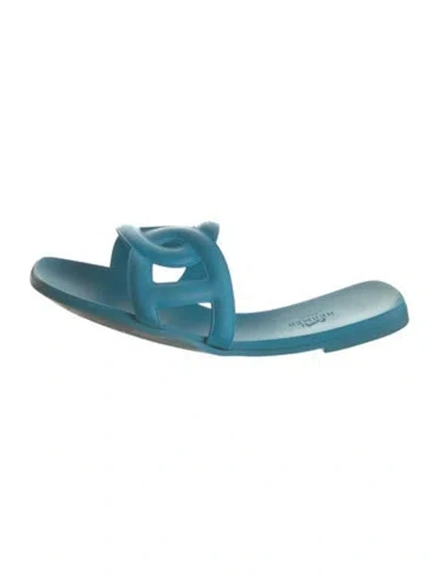 Pre-owned Hermes Chaîne D'ancre Insignia Rubber Slides In Blue
