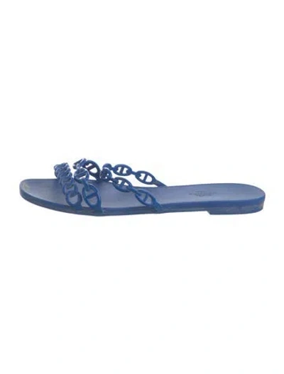 Pre-owned Hermes Chaîne D'ancre Insignia Rubber Slides In Blue