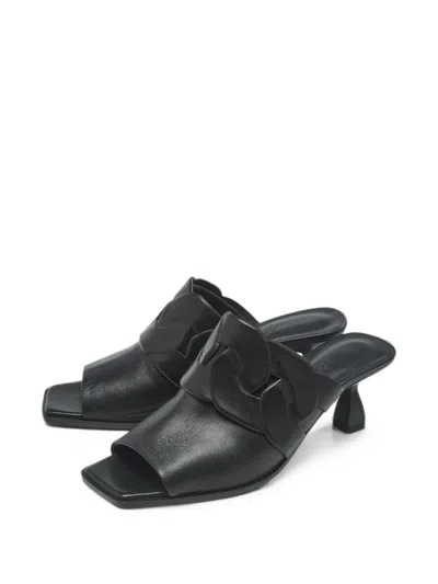 Pre-owned Hermes Chaîne D'ancre Insignia Slide Sandals In Black