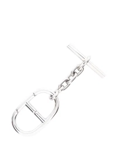 Pre-owned Hermes Chaîne D'ancre Key Ring In Silver