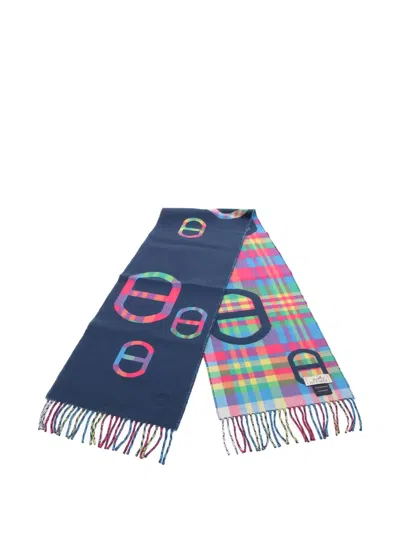 Pre-owned Hermes Chaîne-d'ancre-motif Scarf In Blue